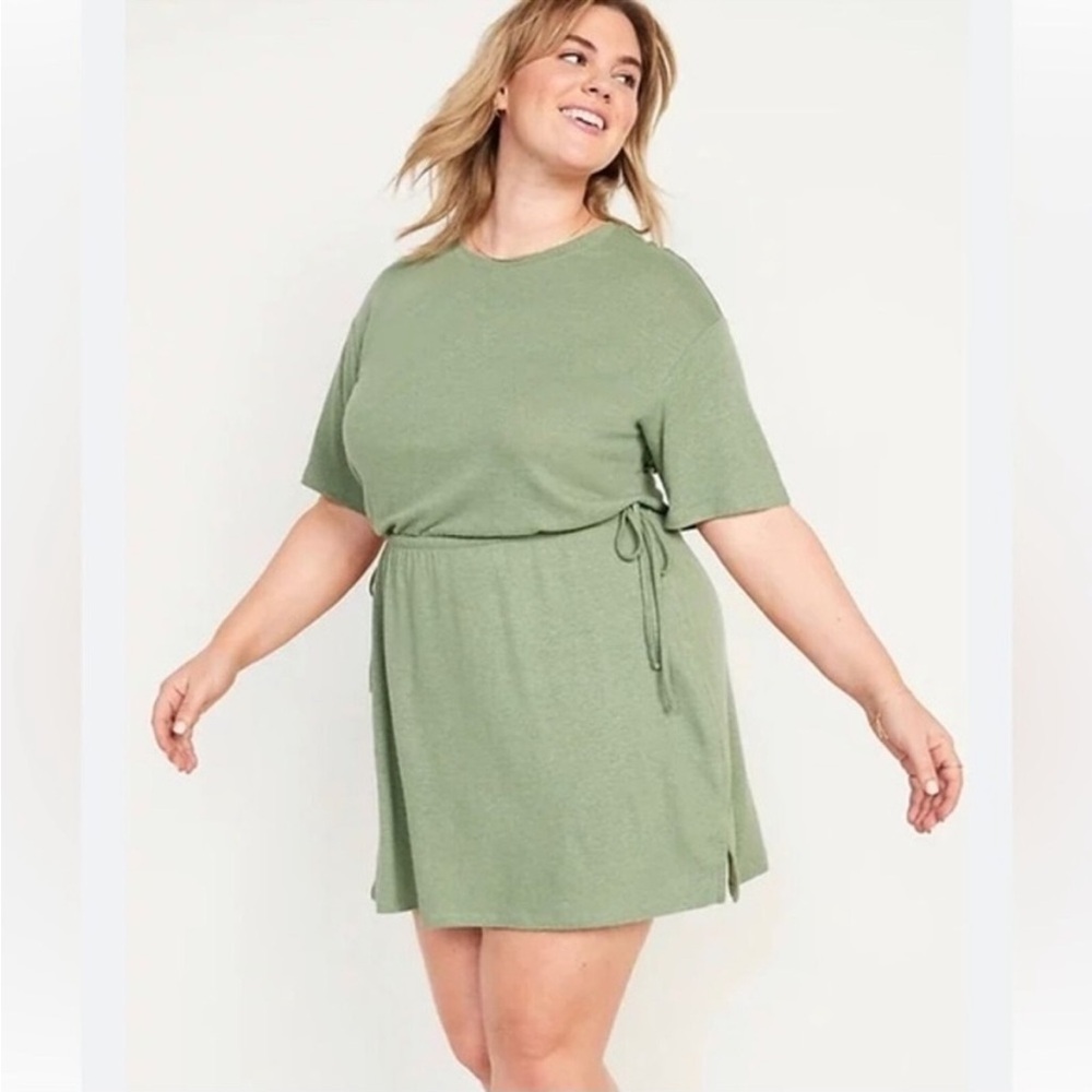 Old Navy Waist-Defined Linen Short-Sleeve Slub-Knit Mini T-Shirt Dress